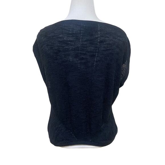 Maeve by Anthropologie Black Cap Sleeve, Linen Blend,  Large Knit Sweater Top - Picture 2 of 7